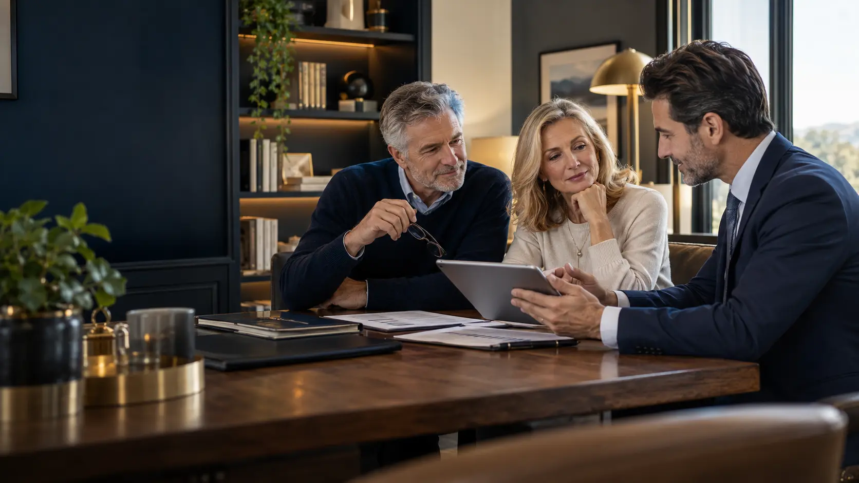 Financial advisers reviewing a funding plan in a London office