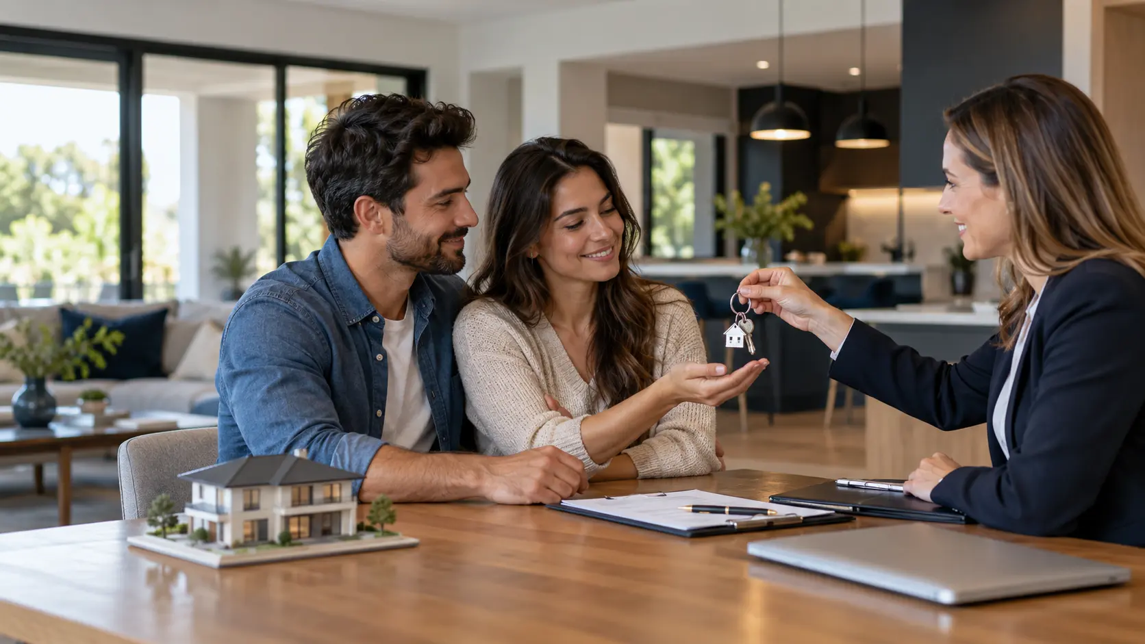 Couple receiving keys to their new home
