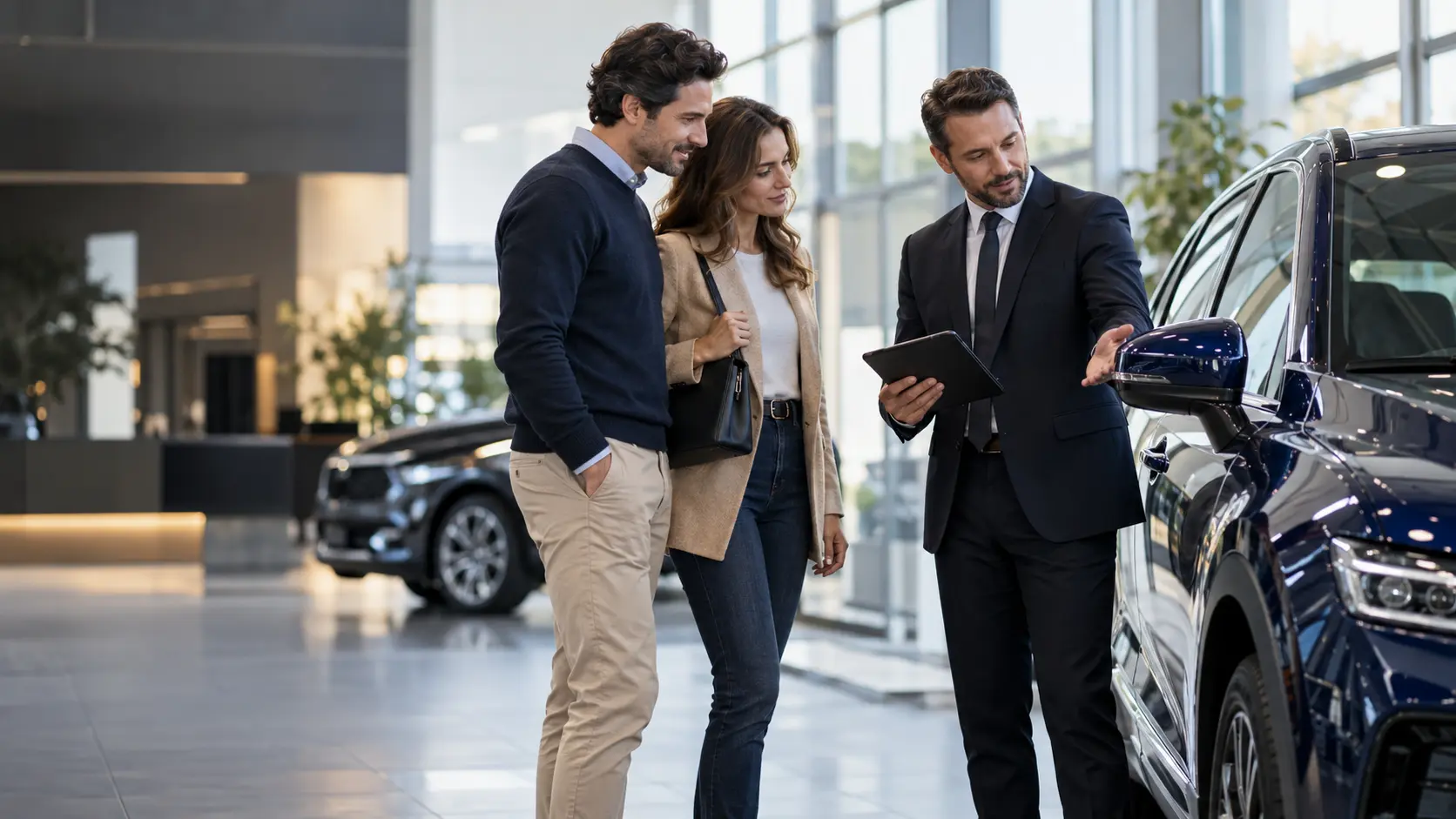 Professional couple with a modern vehicle