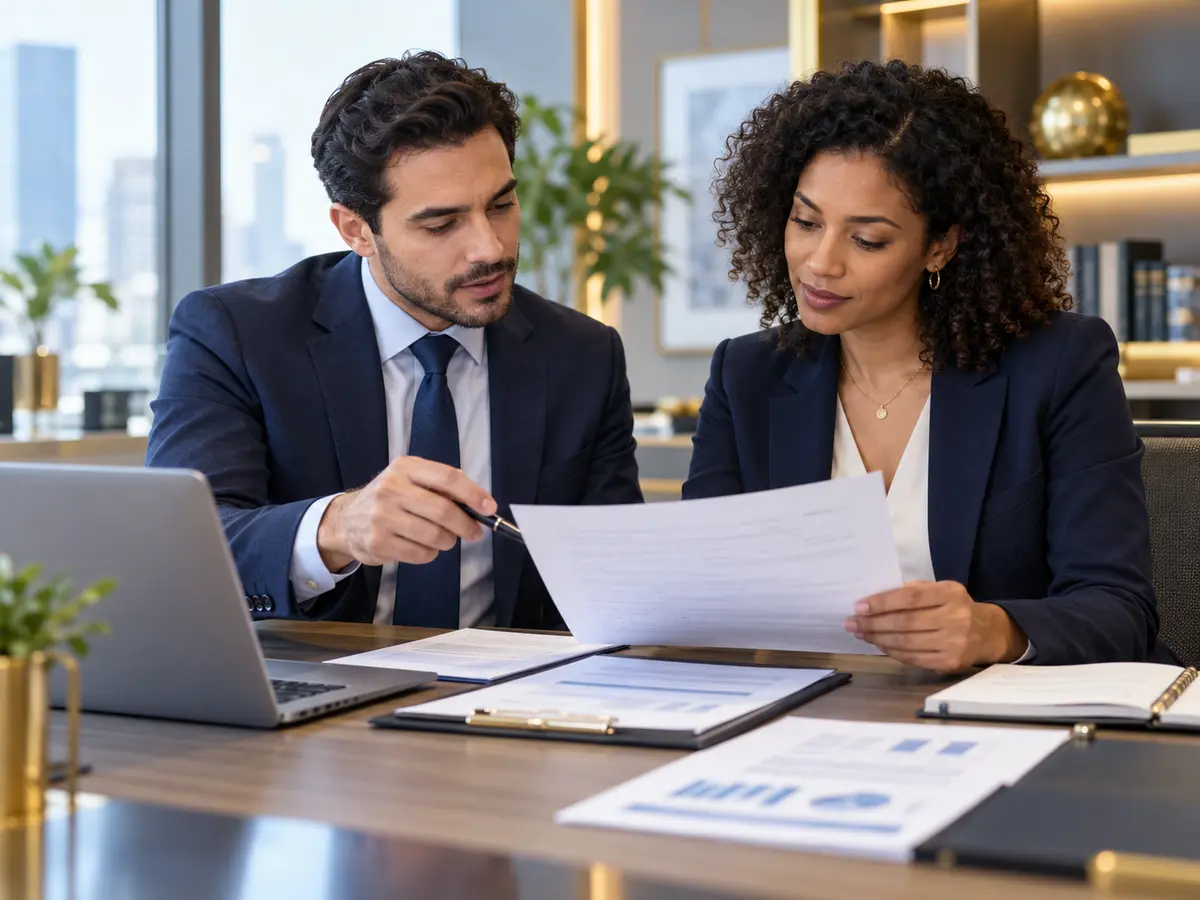 Professional advisers reviewing a loan application
